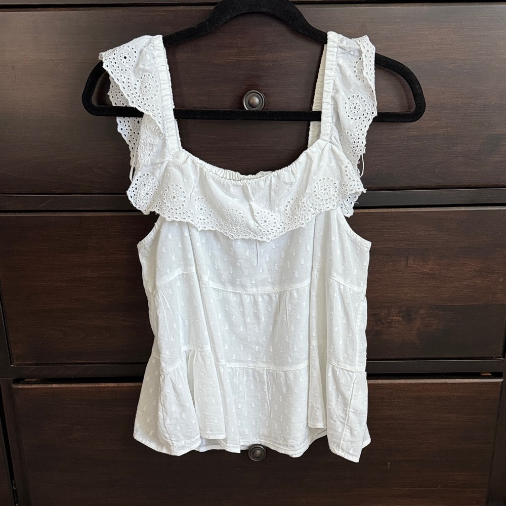 Old Navy White Eyelet Ruffle Tank Top